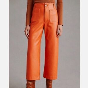 Maeve (by Anthropologie) Colette Crop Wide-Leg Pants in Orange Faux Leather